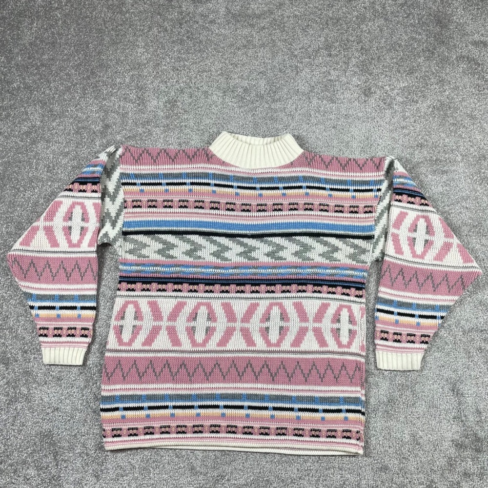 Vintage Knit Sweater Womens Large Ski Novelty Geometric In‎ Resource Doris Skis